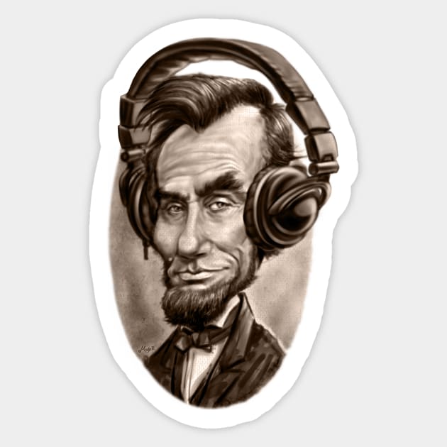 Caricature of Abe Lincoln with Music Headphones Sticker by Mudge